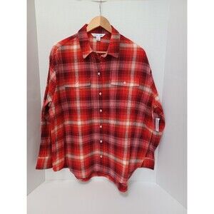 NWT Old Navy Boyfriend Shirt‎ Women Large Classic Red Plaid Flannel 100% Cotton